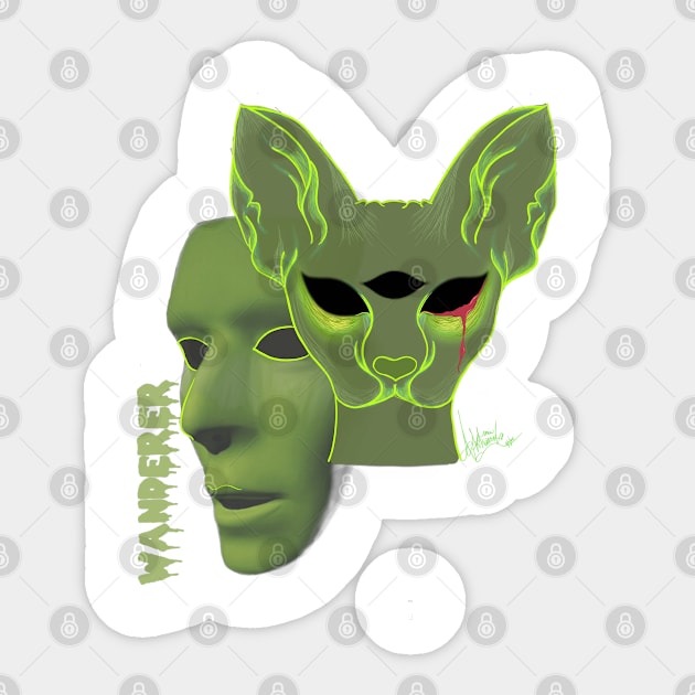 Creepy Sphynx Cat Drama Mask Horror Glowing Unique Edgy Punk Art Sticker by UrbaneWanderlust